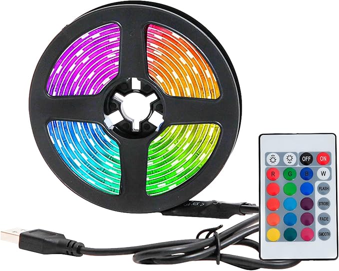 KUMQUAT RGB LED Strip Lights TV Backlight 5V USB Multicolor LED Light Strips 6.56ft/2M Color Changing Strip Kit with Remote for TV PC Mirrow Party Decoration Mood Lighting