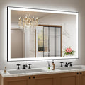 Amorho 55" X36" LED Bathroom Mirror with Black Frame, Front Light and Backlit(Controlled Separately), Stepless Dimmable, Anti-Fog, Shatter-Proof, 3 Colors, Memory