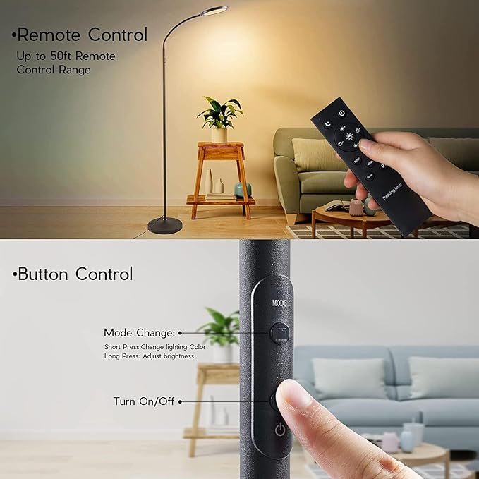 Tenmiro LED Floor Lamps for Living Room, Bright Modern Reading Floor Lamp with Stepless Adjust Color Temperatures & Brightness, Standing Lamp with RF Remote & Touch Control(Bule)