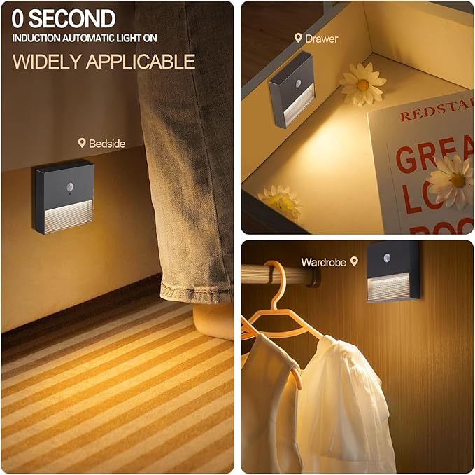 rechargeable battery night light motion sensor light indoor Warm White stair lights night light motion sensor stick on lights, Adjustable Brightness for Wall, Stairs, Cabinet, Hallway (1 Pack)