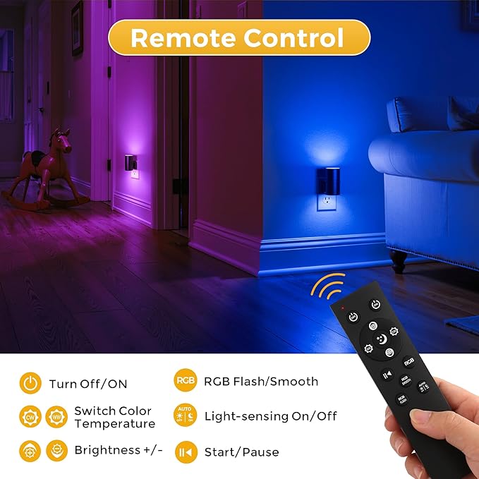 L LOHAS LED Night Light with Remote,[2Pack] Night Lights Plug into Wall, RGB Color Changing Nightlight with Light Sensor, Nightlights for Kids Gifts Christmas Party Hallway Bedroom Kids Room
