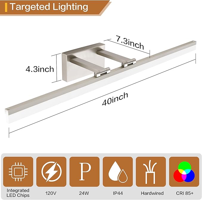SOLFART Bathroom Lights Over Mirror: 32 Inch Bathroom Vanity Light- Brushed Nickel 6000K LED Lighting Fixtures IP44 Damp Rated, ETL Certified