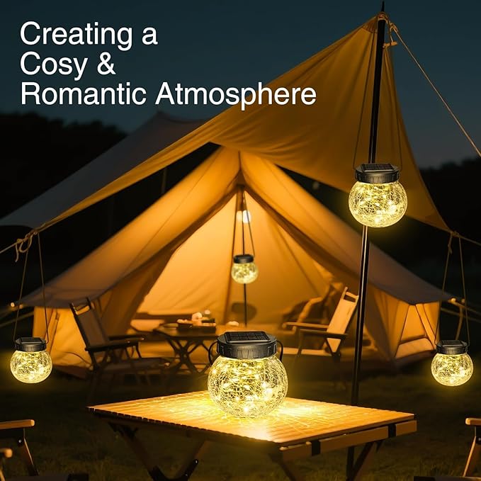 Kolpop Solar Lantern, 2 Pack Solar Lights Outdoor Waterproof with 30 LED, Hanging Globes Lights Cracked Glass for Garden Decor Patio Backyard Outdoor,Warm White