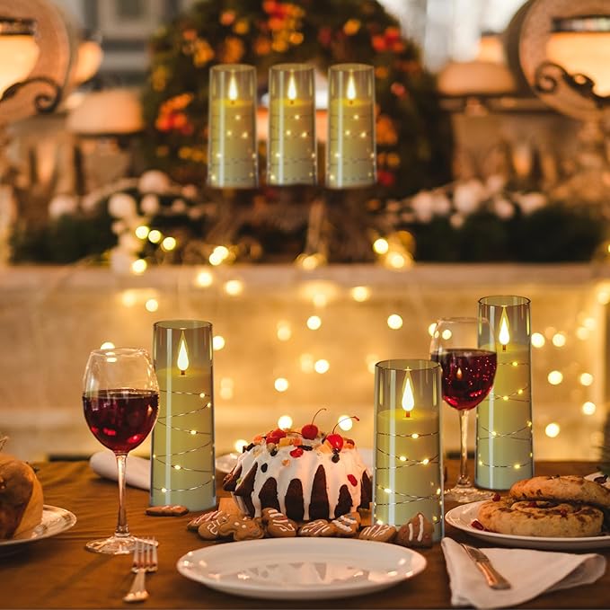 Black Flameless Candles with 2 Remote, Battery Operated Candles with Embedded String Lights and 3D Wick, LED Candles with Remote Timer for Spring Wedding Home Decororations (Set of 5)