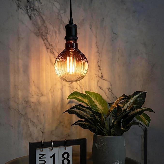 Vintage Edison LED Bulbs, Dimmable 4W Globe G125, 2200K Warm White Ambient Mood Lighting for Decoration, Squirrel Cage Filament, Gradient Brown Striation Figure Glass LED Light Bulbs, E26 Base