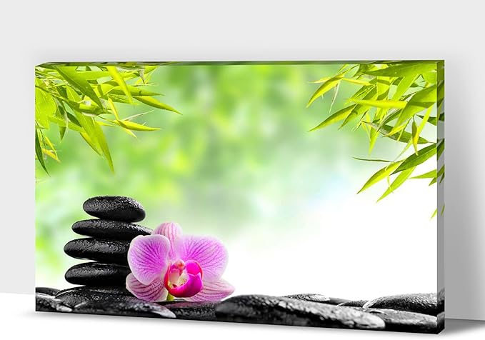 GUTTATY Zen Wall Art Decor, Modern Bathroom Zen Decor Wall Art, Canvas Wall Art for SPA Zen Room Decor, Green Bamboo Leaves and Pebble Relaxing Zen Art Prints for Office & SPA Wall Decor 12x18 Inches