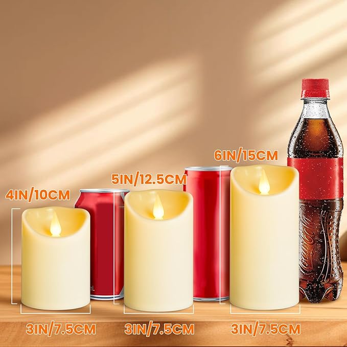 LEOSAN Led Flameless Candles Outdoor Indoor Battery Operated Flickering Candles with Remote Timers Won't Melt Ivory Plastic Dia 3" x H 4" 5" 6" for Halloween, Party, Valentine's Day, Wedding 3 pcs