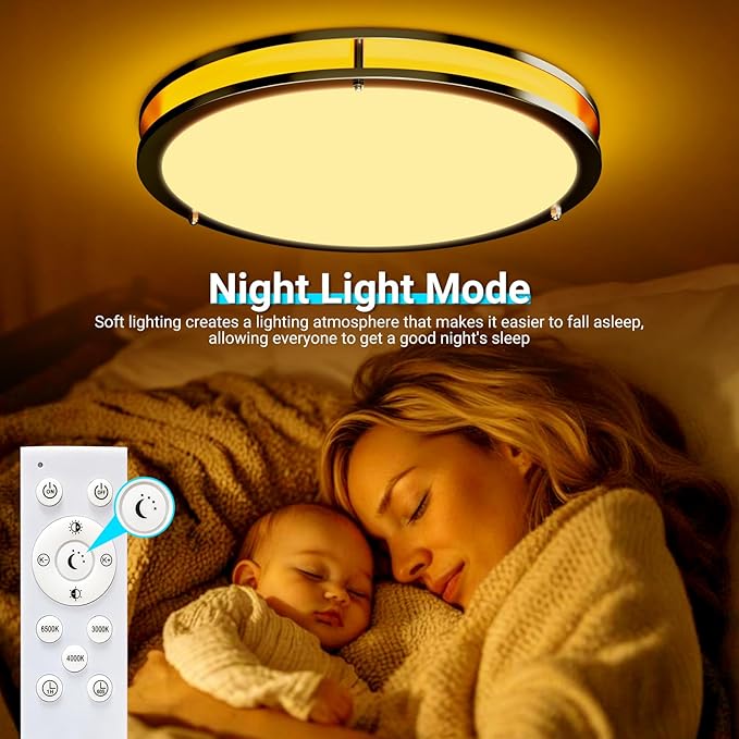 libtit 2Pack 13 Inch LED Ceiling Lights with Remote for Bedroom Kitchen, 24W 2400lm Super Bright & Dimmable Flush Mount Light Fixtures, 2700K-6500K Adjustable Modern Lamps with Timer, Black