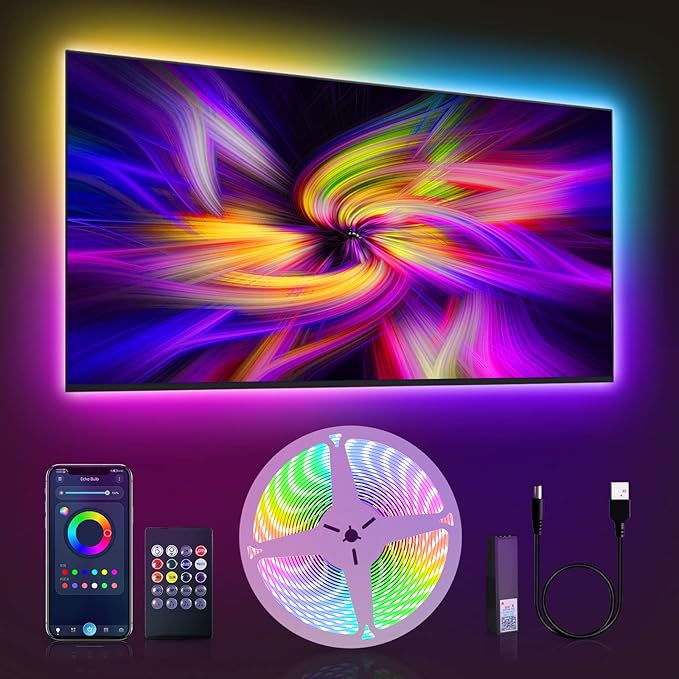 GUPUP Color Changing Bluetooth LED Lights for TV, Smart App Control with 20ft Strip - USB Powered Backlight for Bedroom, Gaming Room, PC, Mirror, Fits 85-100 Inch TVs,20ft