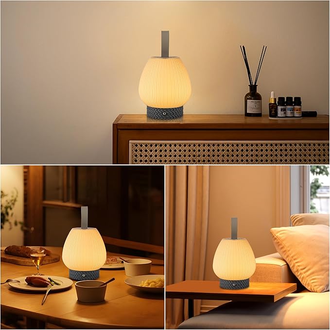 Touch Night Light, Dimmable Small Table Lamps, Rechargeable Portable Table Bedside Lamp for Bedroom, LED Lamp with Warm White Lights, Modern Nightstand Lamp for Living Room (Gray)