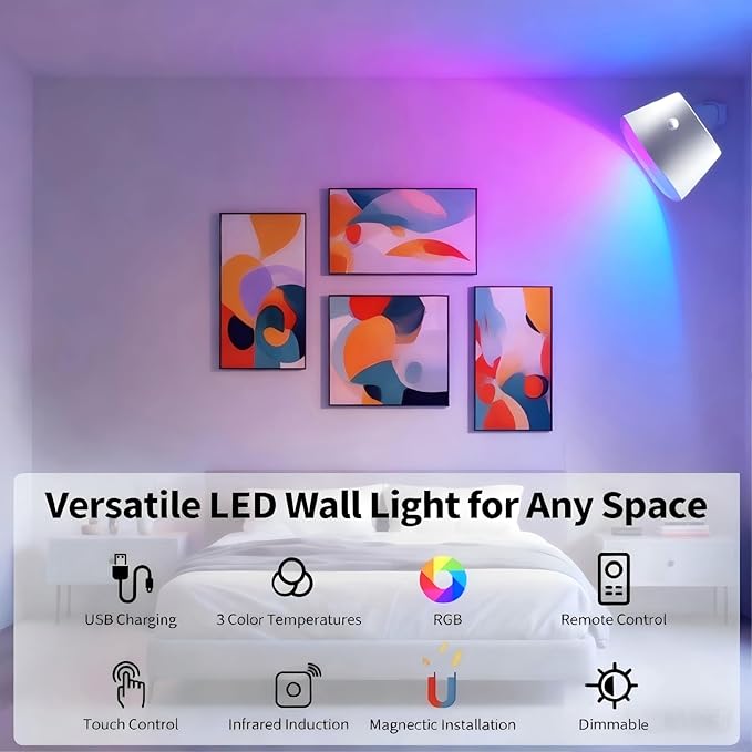 Motion Sensor Wall Light with Remote Control, 11 Lighting Mode & Dimmable Wireless Wall Sconces, 2200mAh Rechargeable Battery Operated Motion Sensor Light Indoor for Living Room Bedroom Hallway