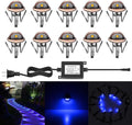 LED Stair Light Low Voltage Waterproof IP65 Outdoor 1-2/5" Recessed Wood LED Deck Lighting Yard Garden Patio Step Landscape Pathway Decor Lamp (10pcs, Blue)