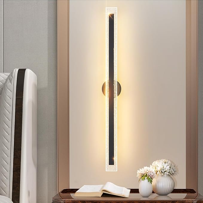 Modern Black Wall Sconces 31.5In Hardwired Wall Light Fixtures Dimmable LED Sconce Wall Lighting Indoor Wall Lamps for Living Room Bedroom Bathroom Hallway Stairs