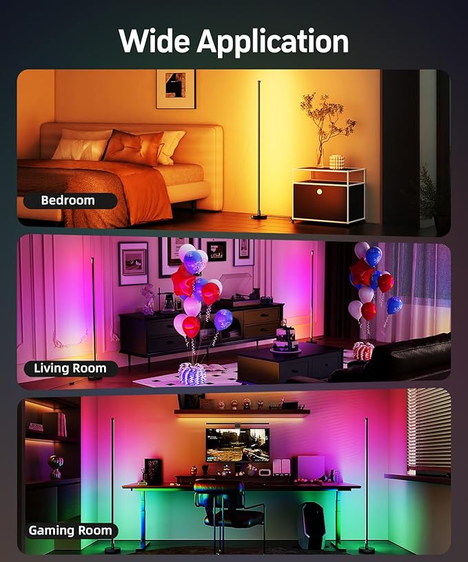 Smart RGB LED Corner Floor Lamp, Color Changing Standing Lamp with 16 Million Colors, Music Sync Ambient Lighting,Remote & App Control Modern Floor Lamp for Living Room, Bedroom, Gaming Room Decor