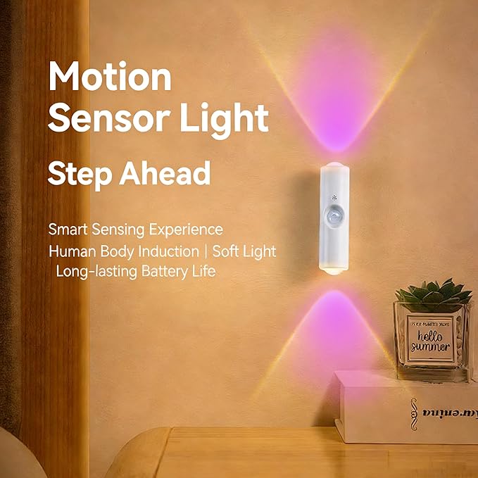 Motion Sensor Wall Light (2 Pack) 7 Colors 9 Model 3 Sensing Modes USB Charging Wireless Wall Sconces Brightness Adjustable Wall Lamps Night Light for Home Decor Best Gift (White)