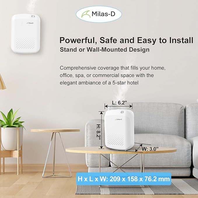 Waterless Essential Oil Diffuser for Home and Commerical, Aromatherapy Diffuser for Large Rooms Up to 1500 sqft, Bluetooth Smart Scent Air Machine with 13.5 fl.oz./400 mL Capacity, Cold Air, Milas-D