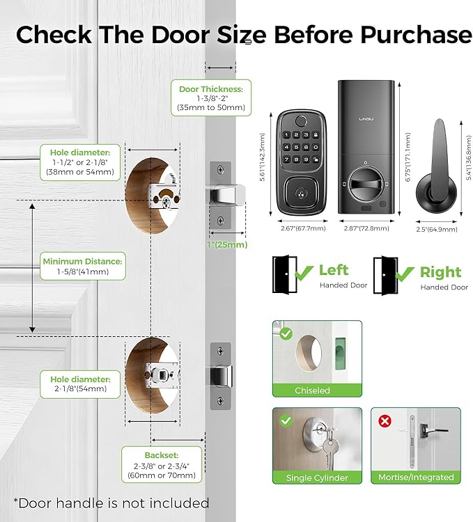 WiFi Smart Door Locks for Front Door Lock Set with 2 Lever, Keyless Entry Keypad Door Lock with Handle, Works with Alexa & Google Assistant, APP Remote Control, Voice & Fingerprint Unlock, AutoLocking
