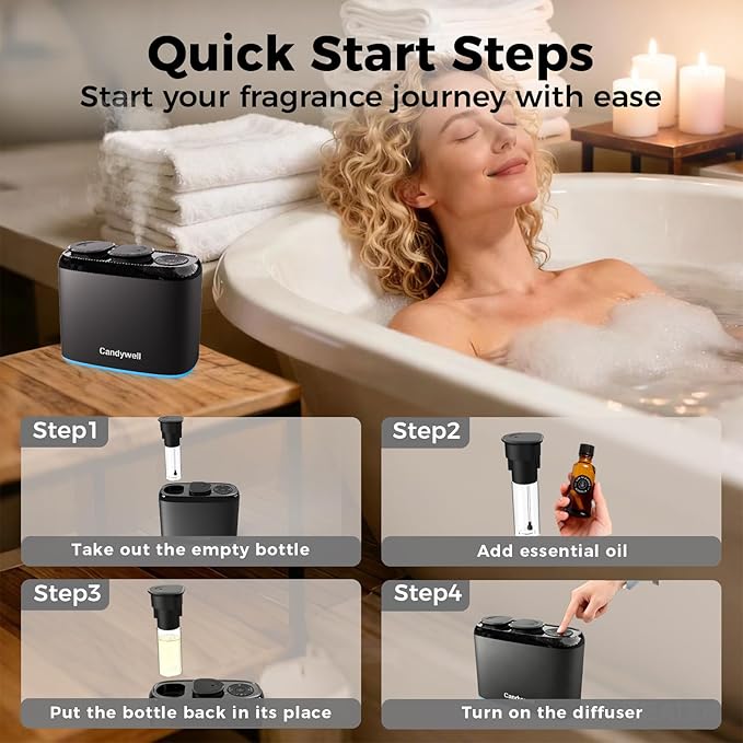 Smart Waterless Essential Oil Diffuser with Dual Nozzle & App Control, Cold Air Tech Diffuser for 1500 Sq Ft, with 4 Timer & Mist Levels, Hotel Scent Diffuser for Home & Office