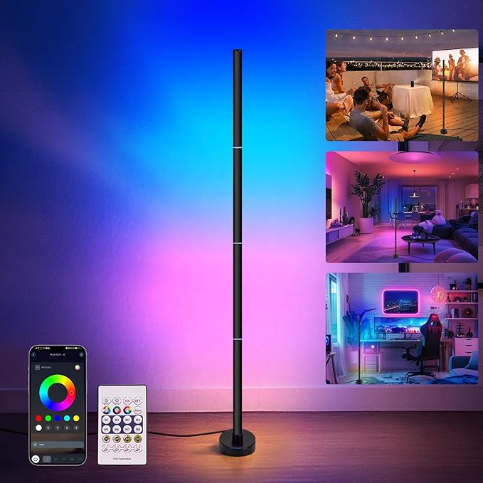 Corner Floor Lamp, Smart RGB LED Corner Lamp with App and Remote Control, 16 Million Colors & 68+ Scene, Music Sync, Timer Setting, Ideal Standing Lamp for Living Rooms,Bedrooms,Gaming Rooms