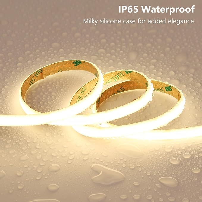 24V Diffused COB LED Strip Light 65.6ft (2 Rolls of 32.8ft), 4000K Natural White Outdoor Milky Silicone Waterproof, 11W/M CRI 93 LED Tape Lights with Power Supply for Bedroom Courtyard