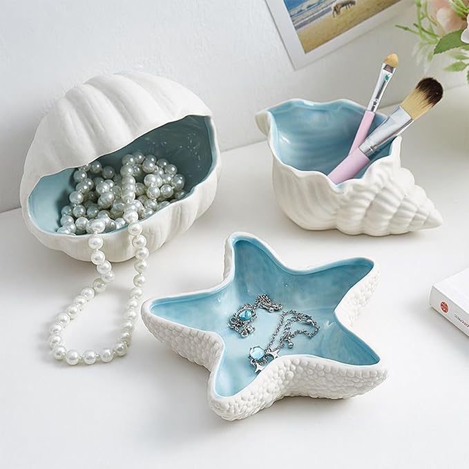 Conch Jewelry Dish Ceramic Jewelry Tray, Small Shell Jewelry Holder Dish Ring Plate, Beach Shell Ring Dish, Coastal Ocean Nightstand Decor Jewelry Plate Tray, Key Bowl Seashell Trinket Dish