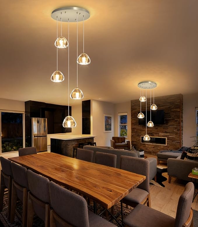 Modern LED Chandeliers Dining Room Kitchen Pendant Lights Lighting for Island Dimmable Fixtures Floating Bubble Crystal 2700K 6000K Remote Dimming 5-Lights