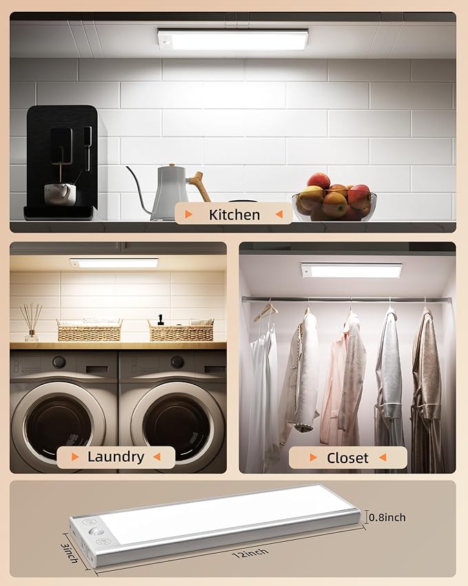 EZVALO 5000mAh Under Cabinet Lighting, 200LM Motion Sensor Light Indoor, Rechargeable Magnetic Under Counter Lights, 3 Inch Wide Panel Dimmable Closet Light for Pantry, Wardrobe, Hallway, Kitchen etc.