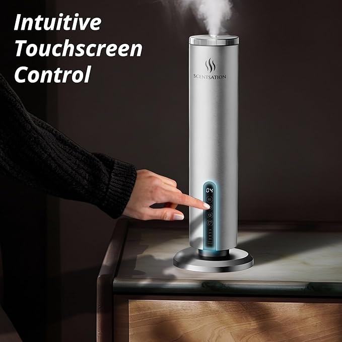 Diffuser Tower Wireless - Essential Oil Fragrance - 1500 SqFt Wide Coverage – Cordless Rechargeable Waterless Aromatherapy, 8-Day Battery, Aluminum Body, Idead Home Office Spa Hotel Bedroom (Silver)