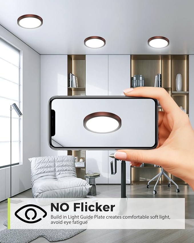 hepside 2Pack Dimmable Flush Mount Ceiling Light Fixture Oil Rubbed Bronze, 3CCT Selectable 3000/4000/6500K Ceiling Lamp, 7.5INCH 15W 1500LM Low Profile Light for Bedroom, Kitchen, Bathroom, Hallway