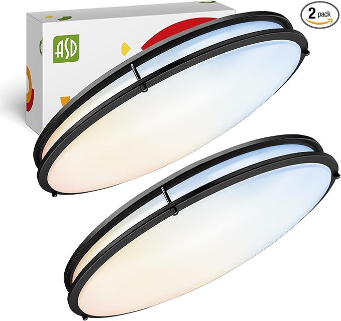 ASD LED 32" Oval Flush Mount Lighting, Close to Ceiling Light Fixture | 5CCT, Dimmable, ETL Listed | 50W 4195LM 2700-5000K 120V | Low Profile Double Ring Lamp | Black, 2 Pack