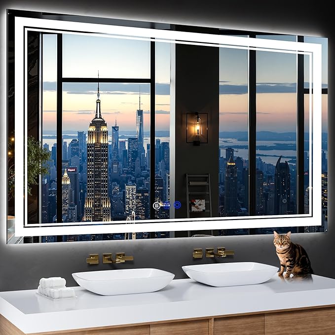 60"x36" LED Bathroom Mirror with Anti-Fog, Stepless Dimmable Lights, 3 Color Modes, Shatter-Proof Tempered Glass,Waterproof Design
