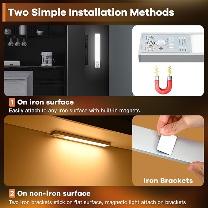 111 LEDs Dimmable Under Cabinet Lighting Wireless, 2800mAh Battery Operated, 3 Color Closet Lights Motion Sensor Light Indoor Rechargeable, 4 Mode Magnetic Under Counter Lights for Kitchen, 2 Pack