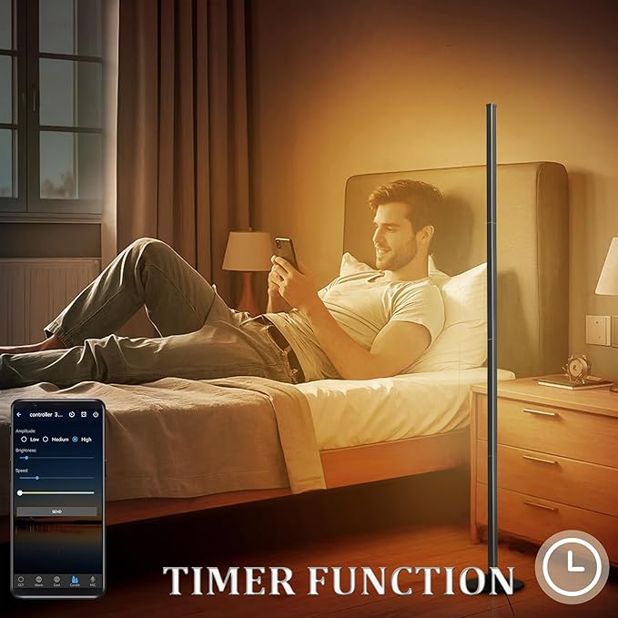 PMS 63“ Modern Metal Floor Lamp, Warm to White Color Changing Standing Lamp, Stepless Dimmable Brightness Corner Lamp with APP & Remote Control for Living Room, Bedroom, Office