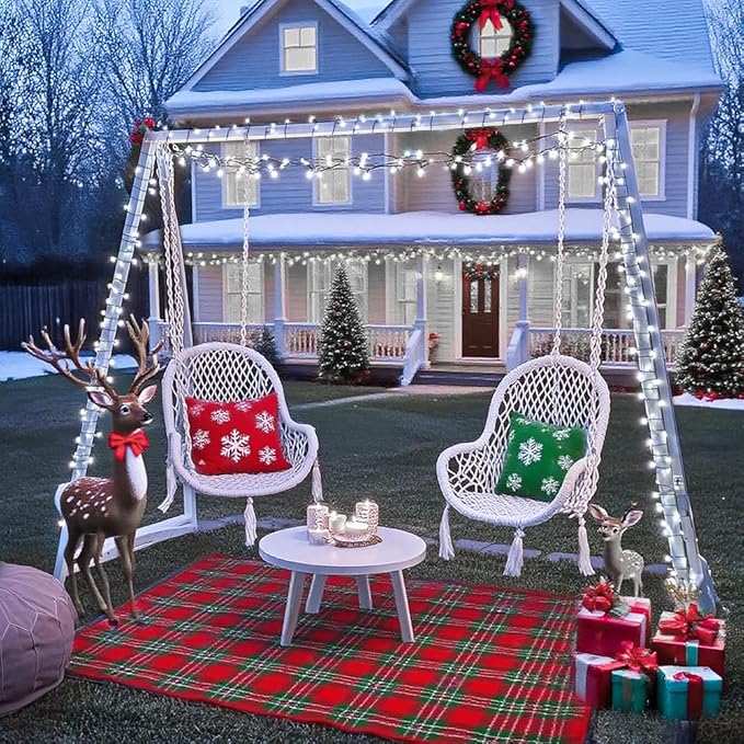 200L Christmas String Lights with Cool White Bulbs, 66FT Connectable String Light, 8 Lighting Modes with Green Wire for Garden, Tree, Patio Decor Christmas Decoration