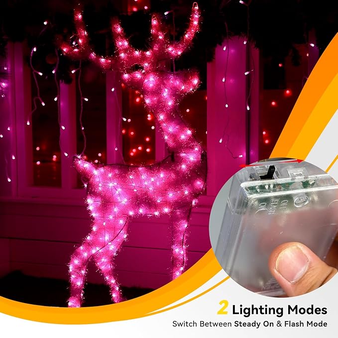 LitHome 4 Pack Valentine's Day Pink Fairy Lights Battery Operated, 20 FT 60 LED Valentines Lights Battery Operated 2 Modes Indoor, Waterproof Led Fairy Twinkle Lights for Gift Bedroom Wedding Decor