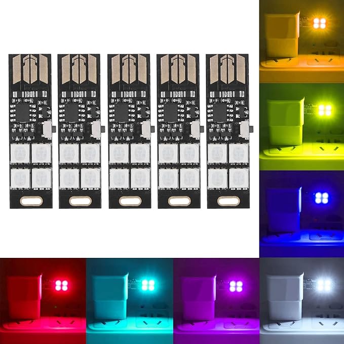 Marhynchus 5Pcs Super Mini USB Light Thin Ultra Slim Multi Color Changing 7 Colors RGB Night 4 LED TV Backlight Kit nightlight Model kit mini led Color Changing Lights