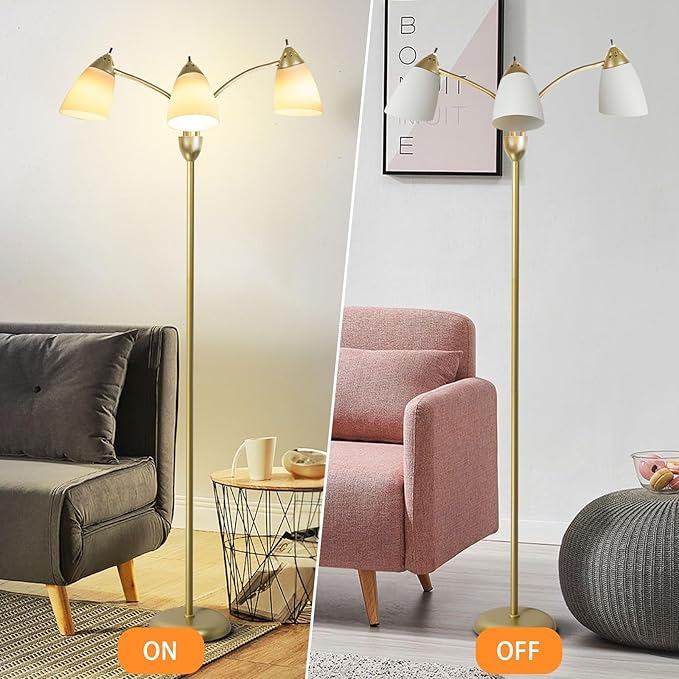 DINGLILIGHTING Floor Lamp Gold for Room: 3-Light Adjustable Flexible Gooseneck Tree Standing Lamp for Bedroom Study Room Office - Modern Multi Head Reading Floor Lights