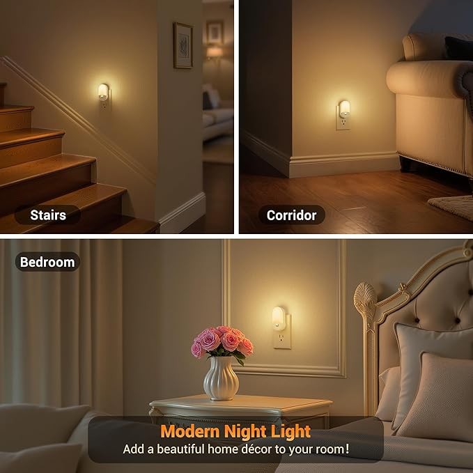 JandCase Motion Sensor Night Light, 2 Pack Motion Activated Night-Lights, 3000K Warm White LED Night Lights Plug into Wall, 30/60LM Adjustable Brightness, for Kids Adults Bathroom Bedroom