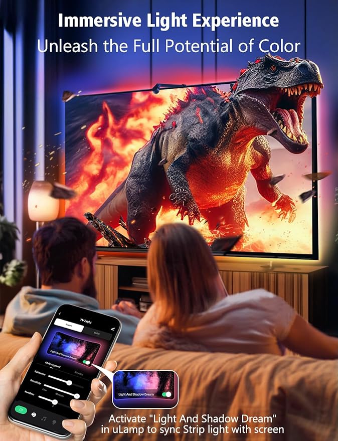 echosari TV Backlight Sync to Screen, TV Lights That Change with TV for 55-65 Inch Screen, 14.7Ft Smart Strip Lights APP Control with HD Camera Game & Music Sync