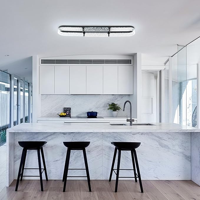 Jaycomey 43 inch Modern Black LED Ceiling Light Fixture, 54W Dimmable Flush Mount Ceiling Light with Remote, Adjustable 3000K-6500K Dining Room Light Fixtures for Hallway Living Room