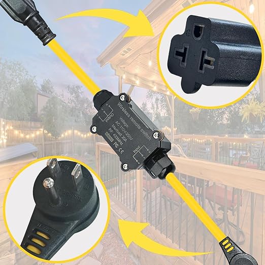 Outdoor Wireless Remote Control Outlet Plug,AC110V Waterproof Remote Control Power Switch,AC110V/120V/250V/20A Heavy Duty Smart Outlet,164FT Range,Suitable for Lamps,Electrical Equipment,etc