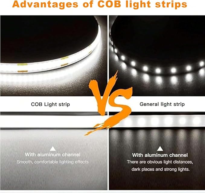 5V USB LED Strip Lights, 2Pack COB Light Strip White, TV Lights 3.28FT Short LED Strip Light, Flexible Bright 5V Led Strip for Under Cabinet, Kitchen, TV Backlight, Shelves, Displays