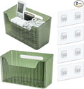 Set Of 2 Storage Organizer Bins Wall Mounted Shower Basket, Shower Caddy Stackable Clear Plastic Makeup Organizer Adhesive Hanging Bin for Bathroom, Kitchen, Cabinet, Pantry, BPA Free, Green