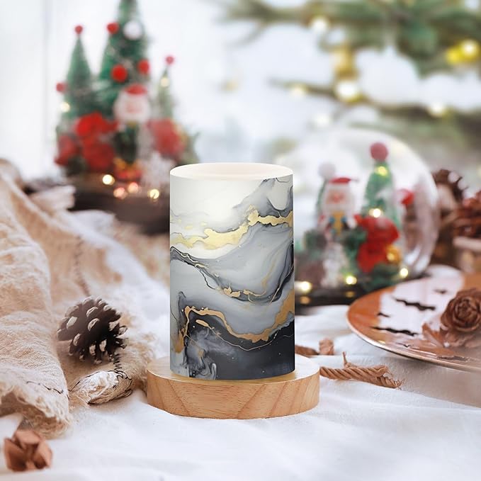 Black and Gold Marbled Pattern Flameless Candles Color Changing LED Candles with Remote Control Battery Candles for Outdoor and Indoor Home and Room Decoration, 3'' x 4''/5'' Set of 2 Pieces