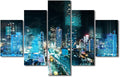 Night Cityscape Wall Art Thailand Wireless Network Picture Modern Home Decoration 5 Panel Smart City Poster Internet Workers Bedroom Decoration Frame and Stretched Ready to Hang 60x40 Inch