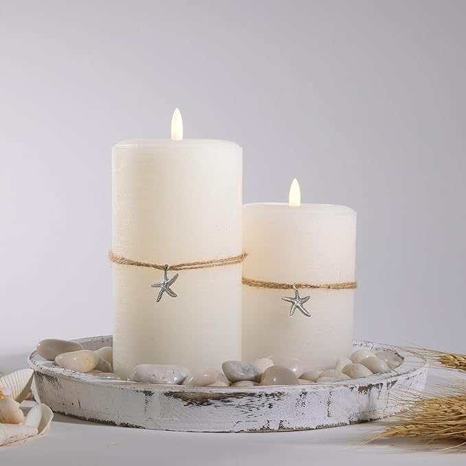 LumiPur Signature Coastal Collection Natural Glow Flickering Flameless LED Wax Pillar Candle (3.5" x 7", Summer White)