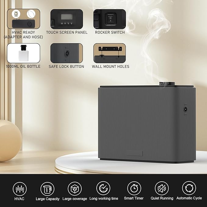 Smart Scent Air Machine 1000ML, Luxury Fragrance Diffuser Cover Up to 4500 Sq. Ft., Waterless Cold Air Diffuser for Home, Aromatherapy Diffuser for Essential Oils Large Room, Dimgray