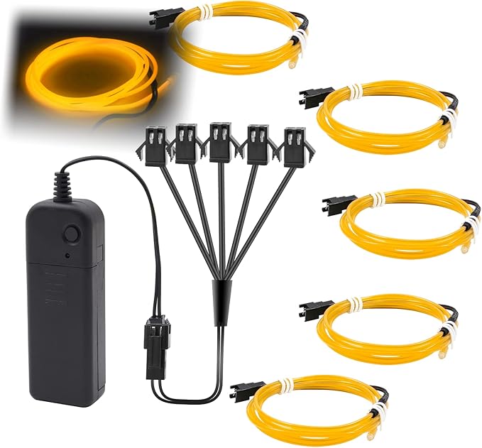 Ourbest EL Wire Lights Battery Powered, Wearable Led Wire Lights 5in1 neon String Light,DIY neon Sign kit Stay/Slow/Fast Flash Party Decoration 1M Yellow