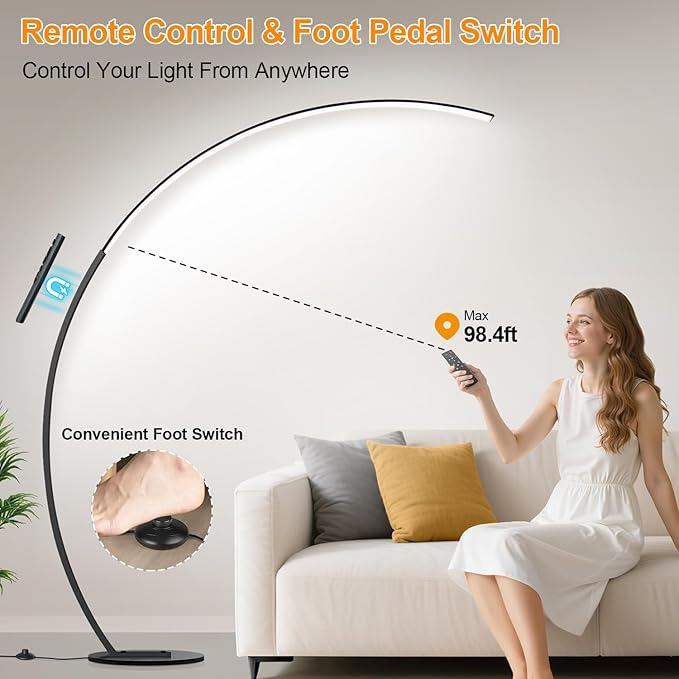 【Upgraded】Dimmable Floor Lamp with 3 Color Temperatures, Ultra Bright 2000LM Arc Floor Lamps for Living Room, Modern Standing Tall Lamp with Remote Control Reading Floor Lamp for Bedroom Office