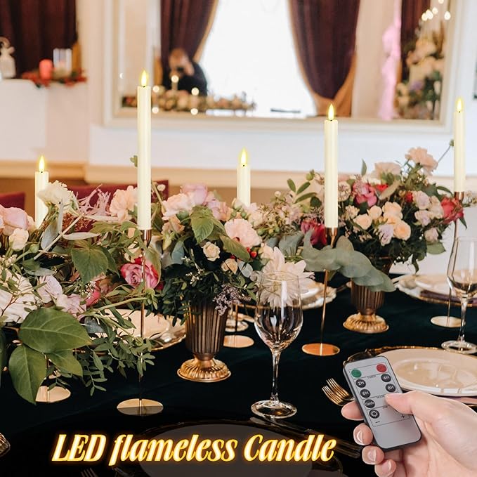 20 Pcs Flameless Taper Candles with Remote Battery Operated Taper Candles Include 6.5'' 7.7" 8.9" 10" 11.2" Fake LED Electric Candle Sticks for Valentine's Day Home Wedding Decor (Warm White)